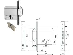 Serratura Infil. Cancelli Solo Cat. Ganci Rientranti Cil. Europ. 778 61 mm - 2
