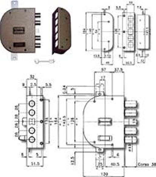 Serratura Triplice da Applicare con Scrocco Doppia Mappa 2250 60 mm Sx - 2