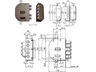Serratura Triplice da Applicare con Scrocco Doppia Mappa 2250 60 mm Dx - 2