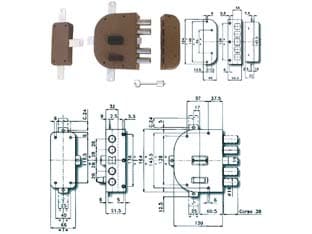 Serratura Quintuplice da Applicare con Scrocco Doppia Mappa 2350 60 mm Dx - 2