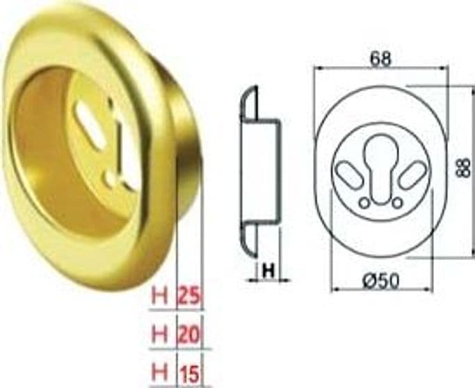 Bocchetta Antistrappo KT52 Ottonato Lucido 68 MMX88X20H Ø 50 mm (KT5239) - 2