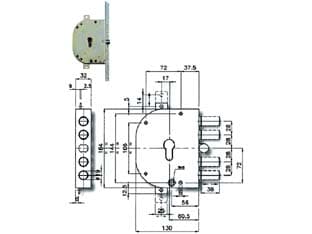 Serratura Triplice da Infilare con Scrocco Cil. Eu. Blindate Cod 214384 - 2
