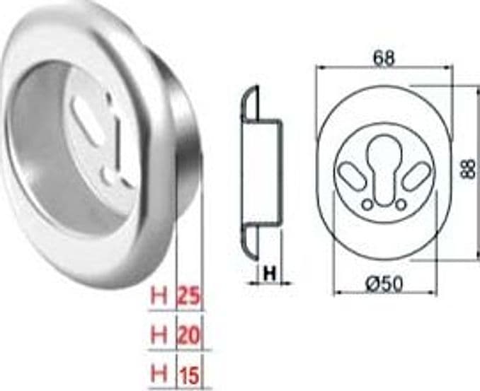 Bocchetta Antistrappo KT52 Cromo Satinato 68 MMX88X25H Ø 50 mm (KT5238) - 2
