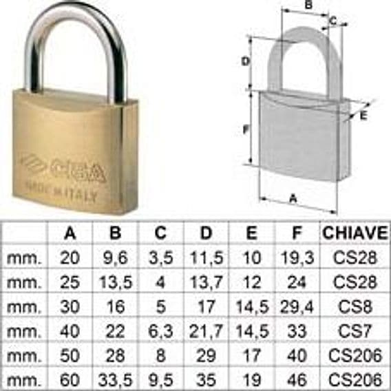 Lucchetto Ottone Arco Normale 22010 30 mm (ART.22010300) Cisa - 2