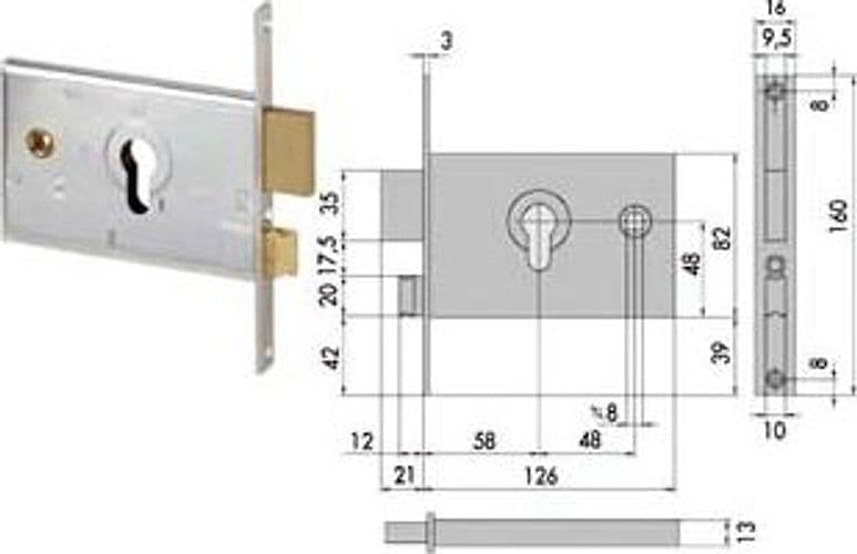 Serratura da Infilare per Fasce Catenaccio e Scrocco 82 mm H 44120 60 mm – Cisa