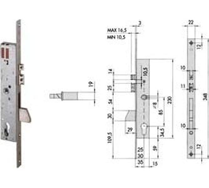 Elettroserratura da Infilare per Montanti con Quadro e Scrocco 16215 35 mm - 2