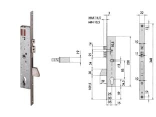 Elettroserratura da Infilare per Montanti con Quadro e Scrocco 16215 35 mm - 2