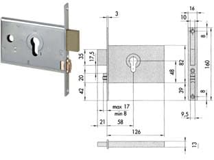Serratura da Infilare per Fasce Catenaccio e Rullo 82 mm H 44130 58 mm - 2