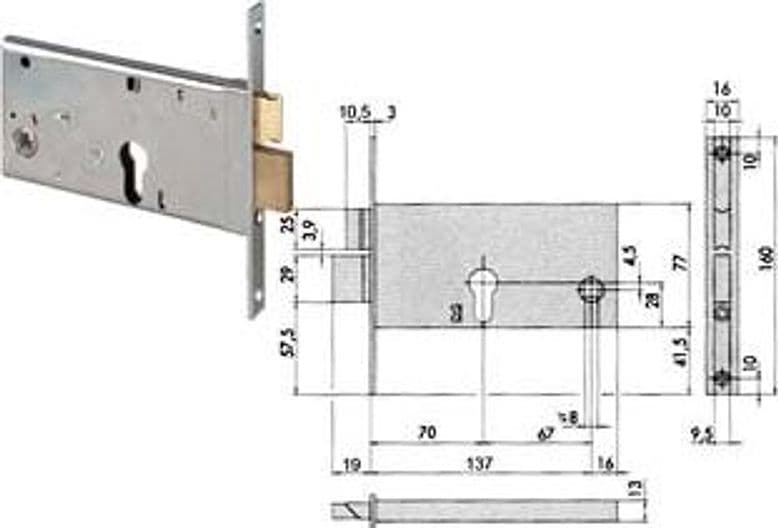 Serratura da Infilare per Fasce Catenaccio e Scrocco 77 mm H 44360 70 mm – Cisa