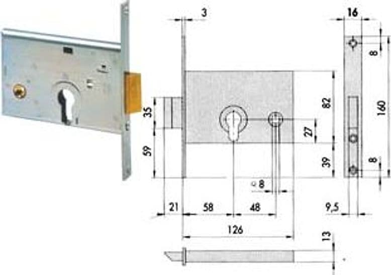 Serratura da Infilare per Fasce Catenaccio e Scrocco 82 mm H 44145 58 mm – Cisa