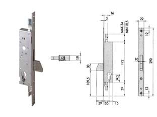 Serratura Triplice da Infilare per Montanti Solo Catenaccio 46220 30 mm - 2