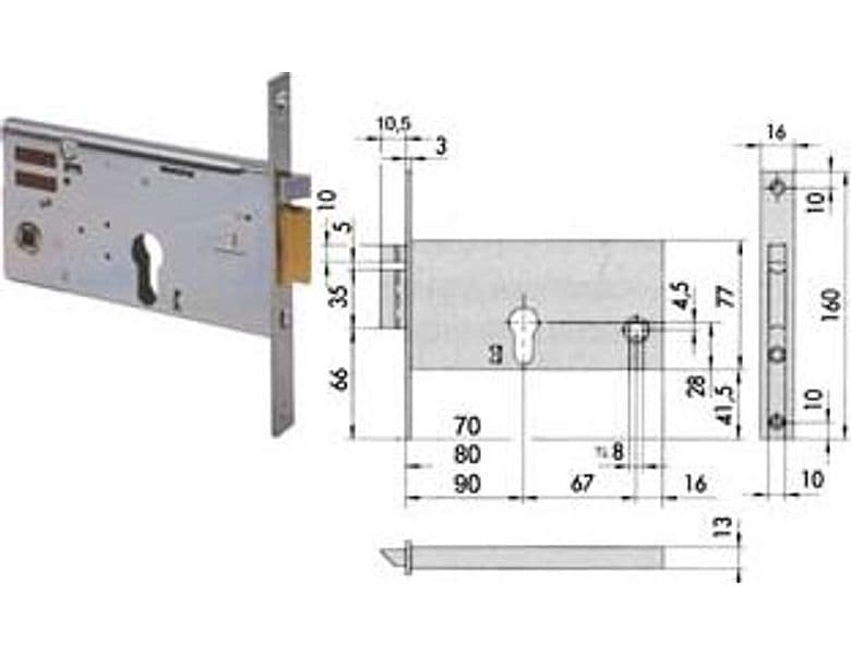 Elettroserratura da Infilare per Fasce 77 mm H 1435 80 mm (14350800) - 2