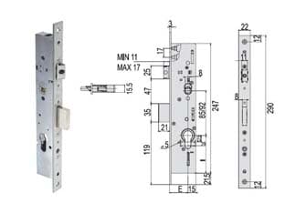 Serratura Triplice Infilare Montanti con Quadro e Scr. Multitop 49225 25 mm - 2