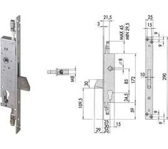 Serratura Triplice Infilare per Montanti Solo Caten. 46800 (EX46300) 25 mm – Cisa