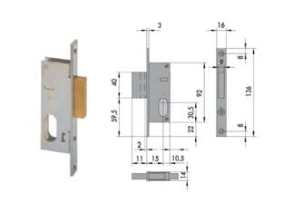 Serratura da Infilare per Montanti Solo Catenaccio 44240 15 mm (44240150) - 2