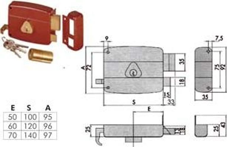 Serratura Portoncino Catenaccio e Scrocco Doppio Cilindro Fisso Cod 65597 – Cisa