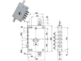 Serratura Triplice Applicare con Scrocco Cil. Eur. Blindate 50128 63 Mm - 2