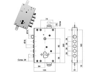 Serratura Triplice Applicare con Scrocco Cil. Eur. Blindate CS128 64 Mm - 2