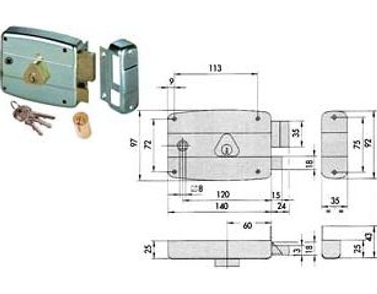Serratura Portoncino Quadro Catenaccio e Scrocco Cilindro Fisso Cod 86028 – Cisa