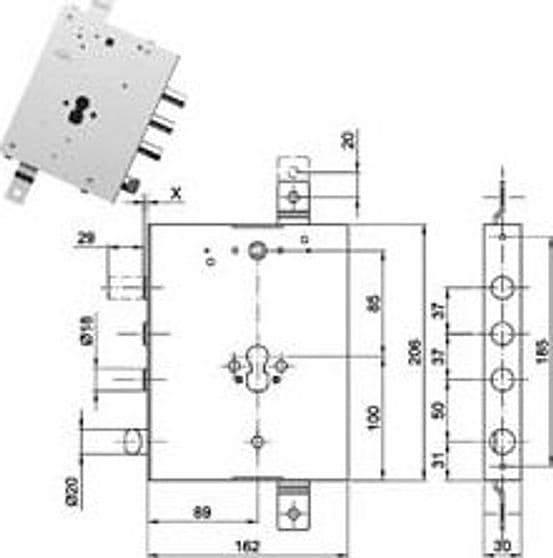 Serratura Triplice Applicare con Scrocco Cil. Eur. Blindate GA137 89 Mm
