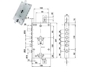 Serratura Triplice Applicare Scrocco Doppio Cil. Eu. Blindate 50228 63 Mm - 2