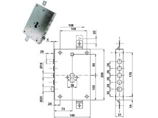 Serratura Triplice Applicare con Scrocco Cil. Eur. Blindate 70128 73 Mm - 2