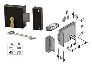Serratura da Applicare per Cantine 188 Entrata 45 mm Lunghezza 70 2 Pezzi - 2
