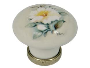 Pomoli Tondi in Porcellana MOD.P04,01 Avorio Decoro Giglio Ø 31 mm 5 Pezzi - 2