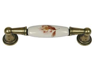 Maniglia per Mobili in Porcellana MOD.M01,01 Avorio Decoro Fiore 5 Pezzi - 2