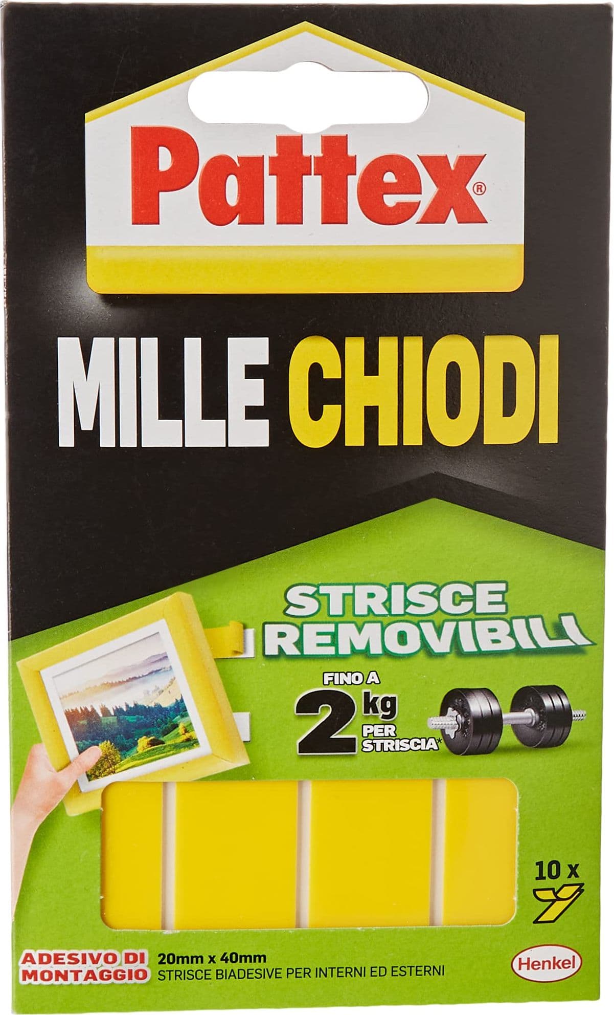 Pattex Millechiodi Biadesivo Removibile 10 Strisce 40 MMX20 Henkel 3 Pezzi