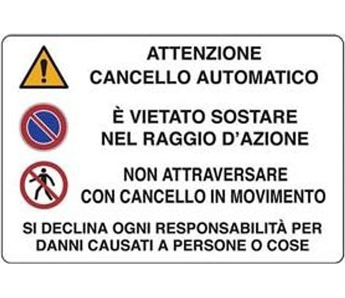 Cartello Cancello Automatico Vietato Sostare Non Attraversare 30 10 Pezzi
