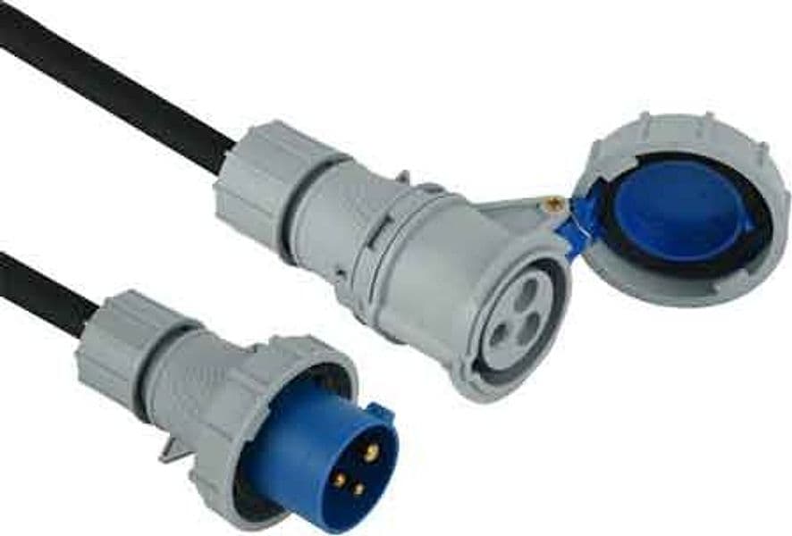 Prolunga Industriale con Cavo in Gomma IP67 16A 2P con T Electraline 20 m - 2