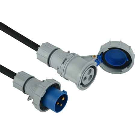 Prolunga Industriale con Cavo in Gomma IP67 16A 2P con T Electraline 20 m - 2