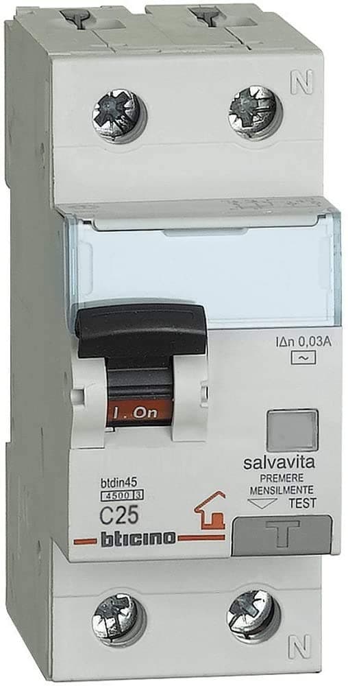Interruttore Magnetotermico Differenziale Bticino 1P con N Corrente 25A - 2