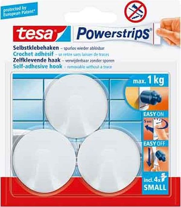 Gancio Tondo Powerstrips® Small 3 Ganci con 4 Strisce Tesa