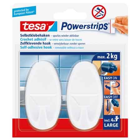 Gancio Ovale Powerstrips® Large 2 Ganci con 4 Strisce Tesa - 2