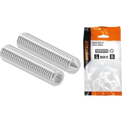 Grano Punta Conica Inox A2 Self Workit M10 x 25 mm 3 Pezzi - 2