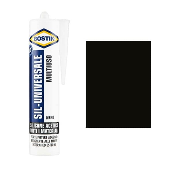 Silicone Acetico Sil Universale Bostik Nero Ral 9005 280 ml 12 Pezzi