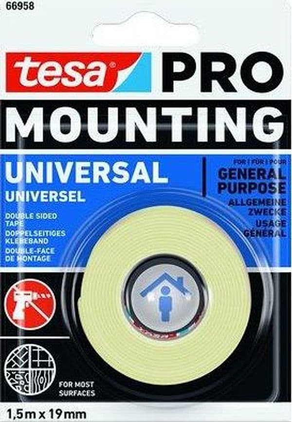 Nastro Biadesivo Universale Mounting 66958 Tesa 1,5 ml 19 mm 12 Pezzi - 2