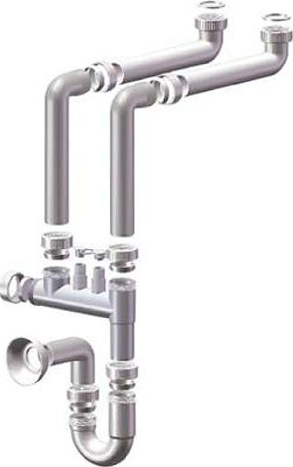Sifone Scarico Pp Salvaspazio 2 Vasche con 2 Attacchi Bianco Mm 40 11 x 2 - 2