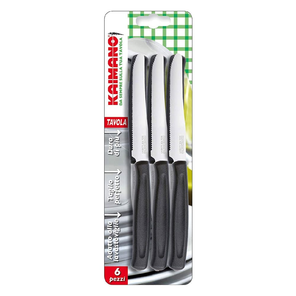 Coltello da Tavola Seghettato Manico Kaimano Nero in Acciaio Inox