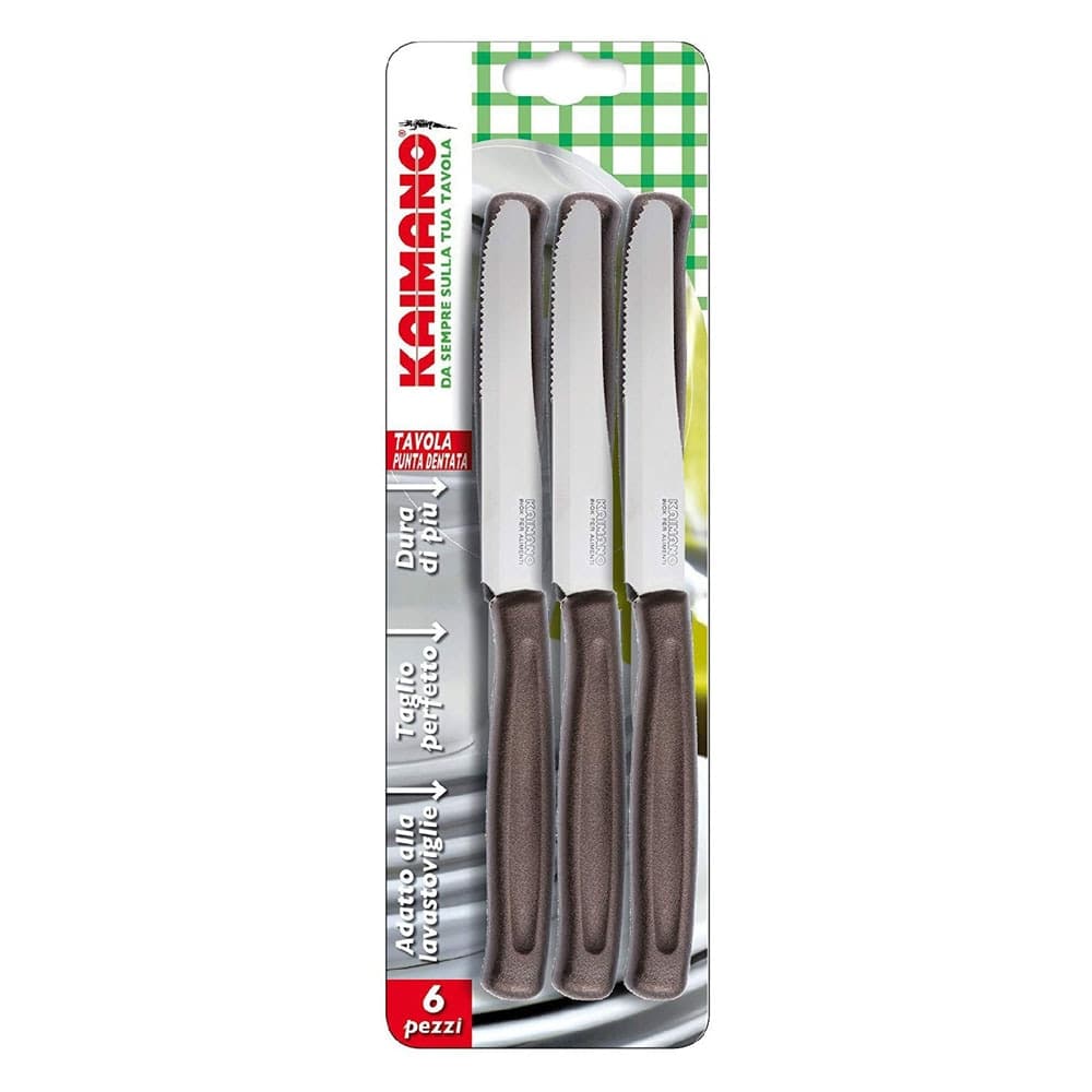 Coltello da Tavola Seghettato Manico Kaimano Marrone in Acciaio Inox