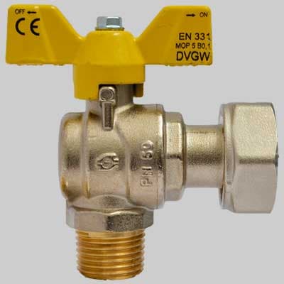 Valvola Sfera Gas ad Angolo M F Dado Girevole Farfalla Alluminio 1 x 1¼ - 2