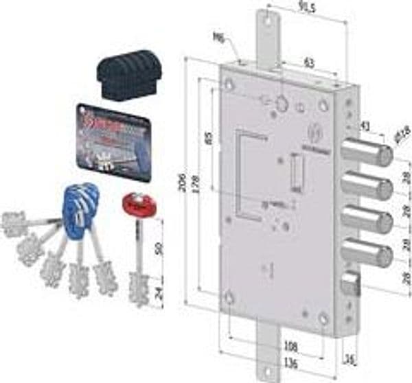 Serratura Triplice Applicare per Porte Blindate D.mappa INT.28 240 – Securemme