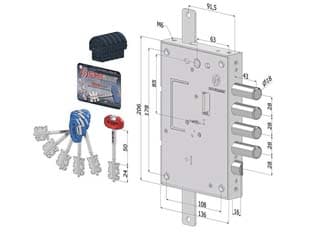 Serratura Triplice Applicare per Porte Blindate D.mappa INT.28 240 - 2