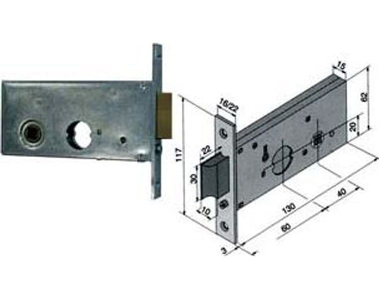 Serratura da Infilare per Fasce Catenaccio e Scrocco 62 mm H 123 60 mm - 2