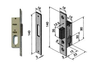 Serratura da Infilare per Montanti Solo Catenaccio 112 15 mm (11215010) - 2