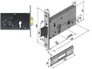 Serratura da Infilare per Fasce Catenaccio e Scrocco 78 mm H 121 60 mm - 2