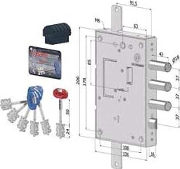 Serratura Triplice Applicare per Porte Blindate a D.mappa INT.37 240 - 2