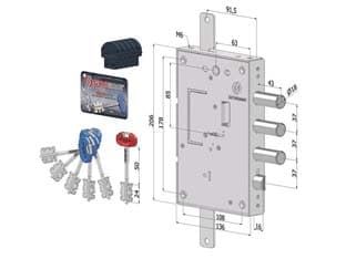 Serratura Triplice Applicare per Porte Blindate a D.mappa INT.37 240 - 2